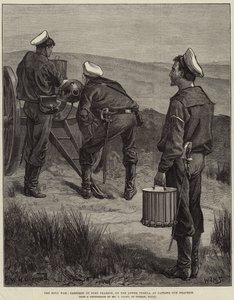 La guerra Zulu, guarnigione di Fort Pearson, sul Basso Tugela, alla pratica del cannone Gatling da William Heysham Overend