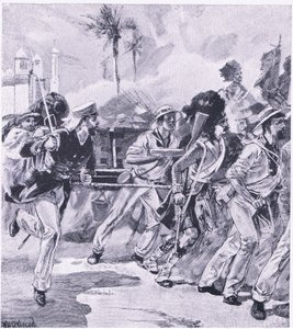 La brigata navale della HMS Shannon a Lucknow, novembre 1857, illustrazione da British Battles on Land and Sea, 1915