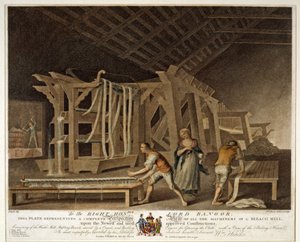 Vista prospettica di tutta la macchinaria di un mulino per candeggio, tavola IX di La manifattura del lino in Irlanda da William Hincks
