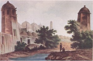 Una vista della moschea Kutra costruita da Mir Jaffier a Murshidabad (Select Views in India 1786), da British Adventure pubblicato da Collins, 1947