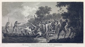 Lo sbarco a Erramanga (o Eromanga), una delle isole di Vanuatu (ex Nuove Ebridi, arcipelago nell