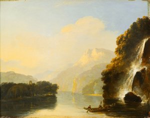 Cascata a Dusky Bay con una canoa Maori da William Hodges