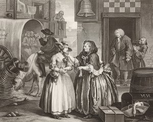 Il cammino di una prostituta, Tavola 1: Arrivo a Londra da William Hogarth