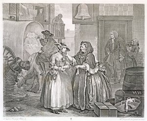 Il progresso di una prostituta, Tavola Uno: Intrappolata da una ruffiana, 1732 da William Hogarth