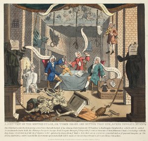 Una giusta visione del palcoscenico britannico o tre teste sono meglio di una, 1724, illustrazione da 