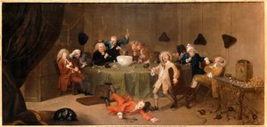 Una conversazione moderna di mezzanotte... (olio su tela) da William Hogarth