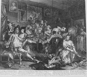 La carriera di un libertino, Tavola 3, La scena della taverna da William Hogarth