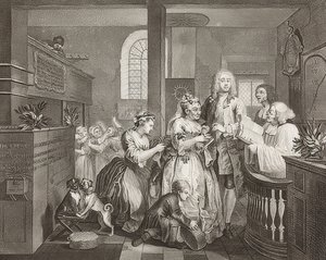 Il progresso di un libertino, Tavola 5: Il libertino sposa una vecchia da William Hogarth