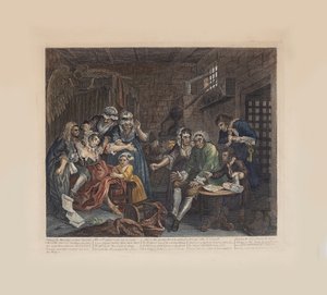 Il progresso di un libertino, Tavola 7: La scena della prigione da William Hogarth