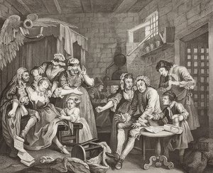 Il progresso di un libertino, Tavola 7: Il libertino in prigione. 1735 da William Hogarth
