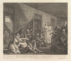 Il progresso di un libertino, Tavola 8, [25 giugno 1735] ripubblicato 1763 da William Hogarth