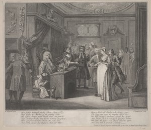 Una donna che giura un bambino a un cittadino grave da William Hogarth