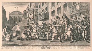Bruciare i Rumps a Temple Bar, Londra, 1726 da William Hogarth