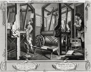 Industria e Ozio, Gli apprendisti compagni ai loro telai, tavola 1 da William Hogarth