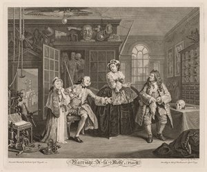 Matrimonio alla moda: La scena con il ciarlatano, 1745 da William Hogarth