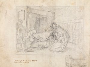 Scena di operazione in un ospedale con schizzi sussidiari nel margine in basso a destra da William Hogarth