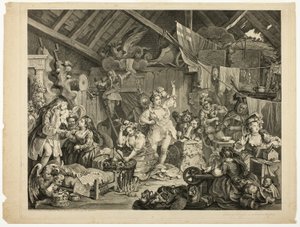 Attrici in Passeggiata che si Vestono in un Fienile da William Hogarth