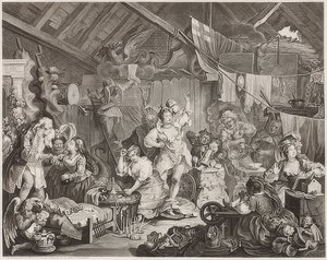 Attrici itineranti che si vestono in un fienile da William Hogarth