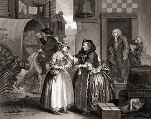 Il progresso della prostituta intrappolata da una mezzana, da The Works of Hogarth pubblicato a Londra 1833 da William Hogarth