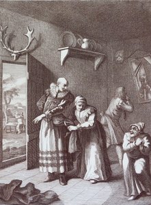 Il curato e il barbiere si travestono per catturare Don Chisciotte da William Hogarth