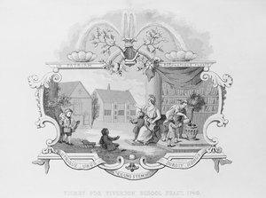 Biglietto per la festa della scuola di Tiverton, 1740, inciso da J. Moore