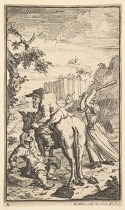 Trulla attacca Hudibras Diciassette piccole illustrazioni per Hudibras di Samuel Butler..., 1721-26 da William Hogarth
