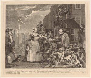 Arrestato per debiti, tavola 4 della serie "La carriera di un libertino" da William Hogarth