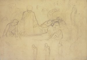 Studi per le figure del dottore, dei dolenti e di Minerva da William Holman Hunt