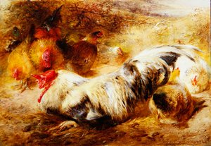 Un gallo e galline da William Huggins