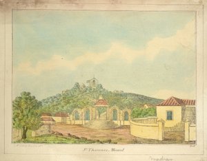 Monte di San Tommaso a Madras, c.1830 (incisione colorata) da William Hunsley