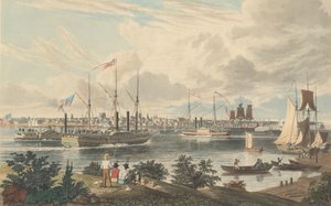 Città di Detroit, Michigan: vista dalla riva canadese vicino al traghetto, pubblicato 1837