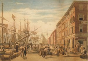 Veduta di South Street, da Maiden Lane, New York City, ca. 1827