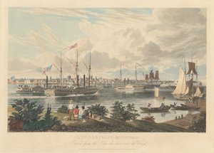Città di Detroit, Michigan: vista dalla riva canadese vicino al traghetto