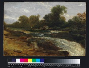 Paesaggio fluviale con un pescatore da William James Muller