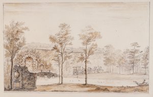 Chiswick, progetto per una cascata rustica e un ponte contro la terrazza da William Kent
