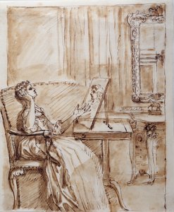 Lady Burlington seduta nella sua Garden Room ammira un disegno di un Vecchio Maestro (?)