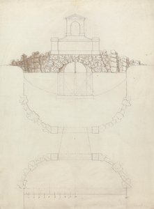 La cascata a Chiswick House, Middlesex: Elevazione e piano da William Kent