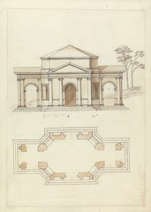Edificio di Townsend a Rousham, Oxfordshire: Elevazione e Pianta