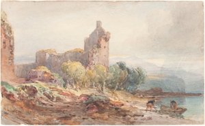 Un castello in rovina su un lago da William Leighton Leitch