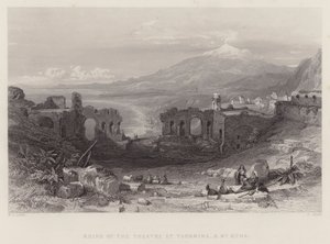 Rovine del Teatro di Taormina e Monte Etna (incisione)