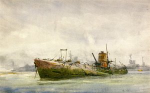 Un sottomarino arreso e arenato, Portsmouth da William Lionel Wyllie