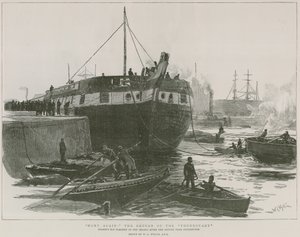 La vecchia nave ammiraglia di Nelson nel fiume Tamigi dopo il suo ritorno da Sinemunde da William Lionel Wyllie