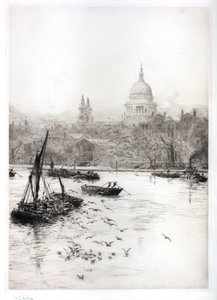 Navi e Gabbiani Sotto St Pauls da William Lionel Wyllie