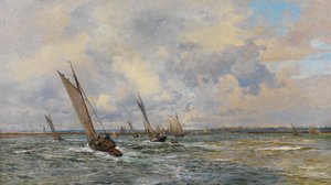 Pescatori di gamberi che tirano controvento da William Lionel Wyllie