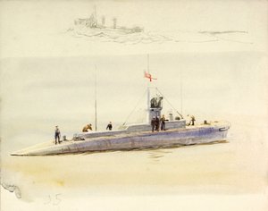 Sommergibile J.5 e schizzo approssimativo di un
