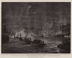 La Regina a Dublino, un Benvenuto Carino dalla Flotta nel Porto di Kingstown da William Lionel Wyllie