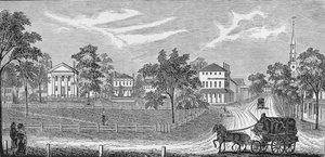 Il presidente Lincoln lascia la residenza Davis, illustrazione da 