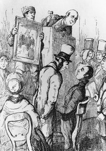 Elefante in vendita, illustrazione per il 17° capitolo di La fiera della vanità, romanzo di William Makepeace Thackeray, incisione dopo disegno di William Makepeace Thackeray, pubblicato a Chicago nel 1882