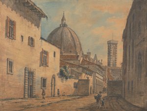 Una Strada a Firenze con il Duomo e il Campanile sullo Sfondo