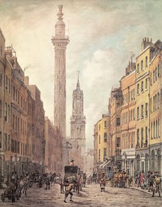 Veduta di Fish Street Hill, Monument e St. Magnus the Martyr da Gracechurch Street, Londra, 1795